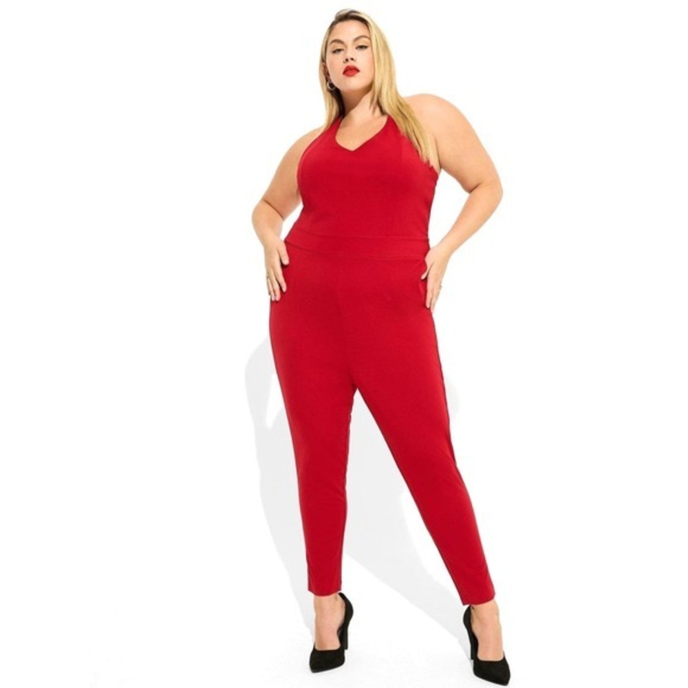 Torrid Plus Size 2 (2X) Sexy Red Marilyn Monroe One Piece Halter Jumpsuit New‎